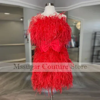 Elegantiškas 100% Stručio Plunksna Mini Kokteilių Suknelės 2023 Seksualus Stebėjimo Trumpas Prom Dress Vestuvių, Gimtadienio Chalatai