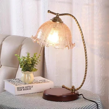 American vintage naminė stiklo Stalo Lempos, Nostalgiškas kaimo geležies meno kūrybos patalpų E27 LED lempa naktiniai&fojė&studio YS006