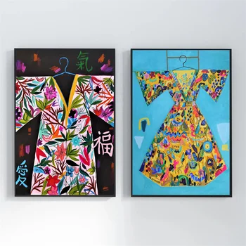 Abstraktusis Menas, Spalva Kimonos ir Gėlių Suknelės dekoruotos Drobės, Paveikslai, Namo Apdaila Yra Pateikiami Į Kambarį ir Miegamąjį
