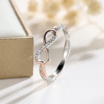 Prabanga Moterų White Crystal Akmens Žiedas, Žavesio Sidabro Spalvos Infinity Vestuviniai Žiedai Moterims Akmens Nuotaka Cirkonis Vestuvinis Žiedas