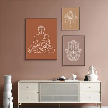 Neutralios Spalvos Mandala Buda Lotus Drobės Tapybos Boho Sienos Menas Spausdinti Plakato Nuotrauką Zen Jogos Kambarį Namų Dekoro Cuadros