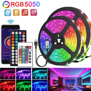 RGB 5050 Led Juostelės Žibintai su Bluetooth Nuotolinio Valdymo Led Juostos Muzikos Sinchronizavimo Lanksčios Juostelės Namų Kambario Dekoro TV Apšvietimas