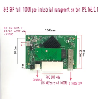 IP Valdymas 8-port 10/100/1000Mbps pramonės Ethernet PoE Switch Module Valdomas komutatorius Modulis su 2 Gigabit SFP jungiklis