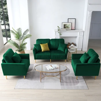 Green 3 Gabalus, kurių skerspjūvio Sofos Nustatyti Kambarį, Aksomo Kuoduotoji Sofos, Sofa-lova, Fotelis už patalpų gyvenamojo kambario baldai