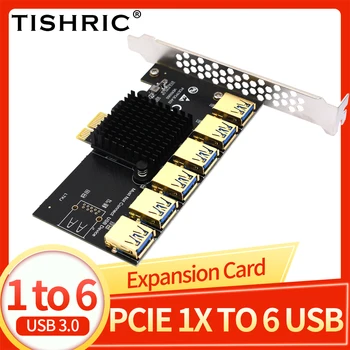 TISHRIC PCIE 1x 6 Prievadai USB 3.0 Išplėtimo Plokštę PCI Riser Adapter PCI-E 16X PCI Express USB Daugiklis Bitcoin Mining