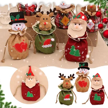 Kalėdų Vaikams Saldainių Krepšiai Medvilnės Santa Claus Sniego Kalėdos Dovanų Maišelis Raišteliu Dovanų Maišelis Namų Dekoro 