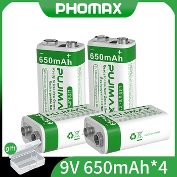 PHOMAX 2/4/6/8Pcs 9V 650mAh, Li-ion Baterija su Dėžutė Ryšio Metalo Detektorius Radijo Mikrofonas Įkraunama Ličio Baterija