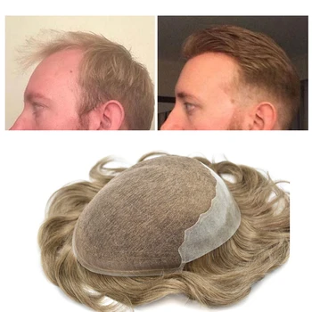 Eeka Plaukų Remay Žmogaus Plaukų Sistema Vyrų Kvėpuojantis Nėrinių Plaukų Protezas Su Balinta Mazgų Natūraliai Atrodančius Vyrus Hairpieces