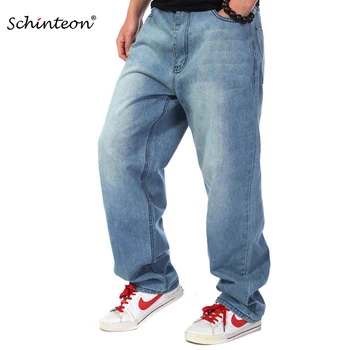 Schinteon Europos Plus Size Vyrai Džinsinio Audinio Pločio Kojų Kelnės Baggy Prarasti Atsitiktinis Hip-Hop Streetwear Tiesios Kelnės
