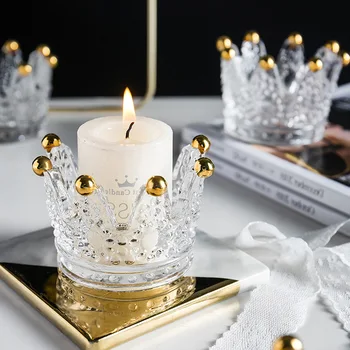 Šiaurės Romantiška Žvakių Šviesa Vakarų Maisto Rekvizitai Namų Patalpų Kambarį Darbalaukio Kūrybos Crown Stiklo Žvakidė Ornamentu