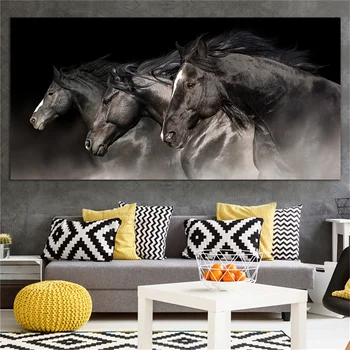 Trys Veikia Black Horse Plakatų ir grafikos Paveikslai Tapyba Gyvūnų Sienos Meno Nuotrauką Kambarį Dropshipping Namų Dekoro Meno