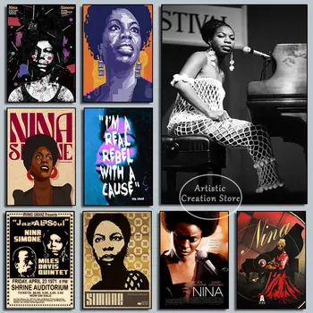 Abstrakti Retro Nina Simone Džiazo Dainininkė Plakatas Pop Art Print Drobės Tapybos Sienos Nuotraukas Kambarį Klubas, Baras Namų Dekoro