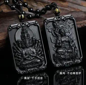 Gamtos obsidianas aikštėje prekės Buda pakabukas aštuonių angelas sargas karoliai didmeninė vyriški ir moteriški karoliai Fine jewelry