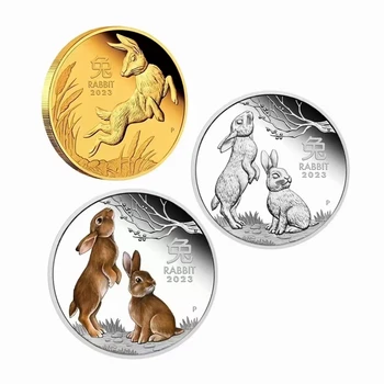 2023 Kinijos Metus Triušių Sidabro Aukso Monetos Australija Dalis Laimingas Ženklelis Senovės Tradicija Pasisekė Kalėdų Monetas