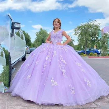 Alyvinė Quinceanera Suknelės nuo Peties 3D Gėlių Nėrinių Aplikacijos Zawalcowany Kristalai Tiulio Keltas Kamuolys Suknelė Saldus 16 Princesė