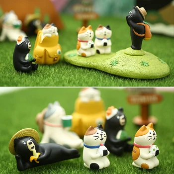 Mielas Kelionės Kačių Figūrėlės Miniatiūriniai Animacinių Filmų Gyvūnų Dekoro Pav Amatų Ornamentu Micro Kraštovaizdžio Kawaii Stalo Namų Puošybai