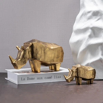 TingKe Šiuolaikinės Paprastas, Abstraktus Aukso Raganosio Gyvūnų Skulptūros Papuošalų Kūrybos Šiaurės Šalių Namų Darbastalio Apdaila Dervos Amatai