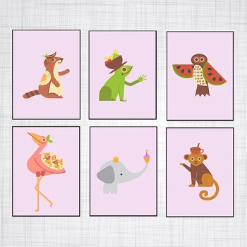 Rožinis Dramblys, Beždžionė Cartoon Vaikų Drobės Plakatas Darželio Citatos Spausdinti Sienos Meno Tapybos Šiaurės Vaikas Baby Girl Kambario Dekoro Nuotrauką
