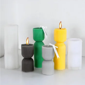 Dryžuotas Cilindrų Silikono Žvakių Liejimo Rankų darbo 3D Žvakė, Todėl Prekes Pasidaryk pats Gipso Dervos Muilo Pelėsių Namų Dekoro Artefaktas
