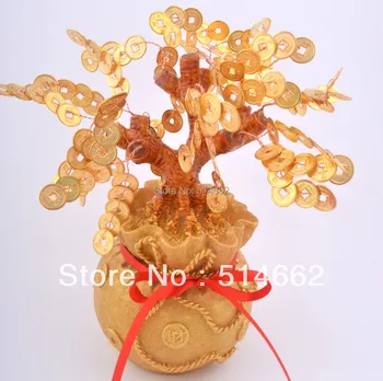 Feng Shui citrinas rašė/ Aukso monetų, Pinigų Medis su Kinijos Monetų Krepšys Turtas