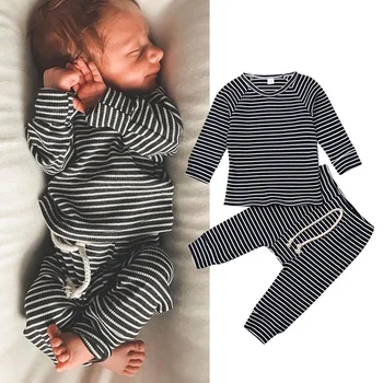 naujagimį berniuką dviejų dalių pižama nustatyti ilgomis rankovėmis juostelės viršuje ir ziajać nustatyti, miegoti ir žaisti kostiumas rudenį naujagimis kūdikis sleepwear rinkinys