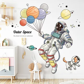 Animacinių filmų Kosmosą Astronautas Siena Lipdukas, Vaikų Kambariai, vaikų Darželio Nuimamas Sienų Dekoras Vinilo Balionas Lipdukas Lipdukai Namų Plakatas