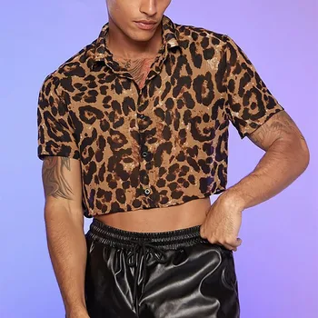 Atsitiktinis Palaidų Seksualus Leopardas Spausdinti Megztiniai Vyrams trumpomis Rankovėmis Sexy & Klubo Marškinėlius Vasaros Atostogų ilgomis Rankovėmis VYRIŠKI Rudenį Marškinėliai