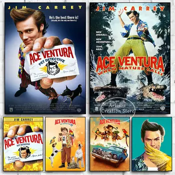 Jim Carrey Ace Ventura Klasikinis Komedija Filmo Plakatą, Drobė, Tapyba Spausdinti Sienos Nuotraukas Šiuolaikinės Šeimos Miegamasis Kino Namų Dekoro