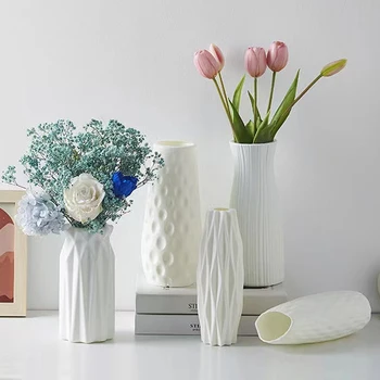Plastikinių Gėlių Vaza Namų Puošybai Balta Vaza Imitacija Keramikos Vazonas Gėlių Krepšelis Šiaurės Apdaila, Vazos Gėlėms