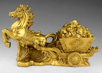 Kinija Žalvario Fengshui Yuanbao Turto Ir Pinigų Arklių Vežimą Krepšelį Apdailos Statula