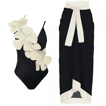 3d Gėlių vientisi maudymosi kostiumėlį su Atitikimo Ilgas Sijonas Moterims Derliaus maudymosi Kostiumėliai 2023 Vasaros Maudymosi Kostiumą Bather Paplūdimio Monokini
