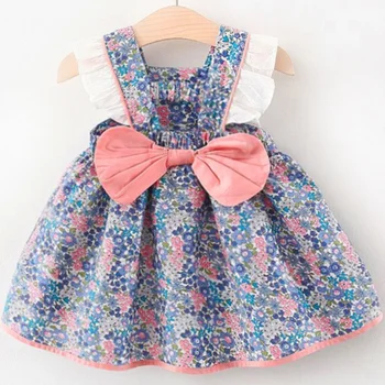 Baby Girl Dress 2023 Vasaros Naują Galinį Lankas Gėlių Nėrinių Suknelė Mergina Nėrinių Rankovės Gėlių Medvilnės Suknelė Naujagimių Gimtadienio Suknelės