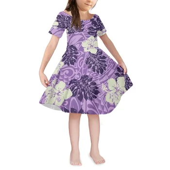 2023 Naujas 4-14 Mergaitė Princesė Suknelė Vasaros Hibiscus Spausdinti Mados Suknelė trumpomis Rankovėmis Apvalios Kaklo Tatuiruotė Modelio Vaikų Suknelė