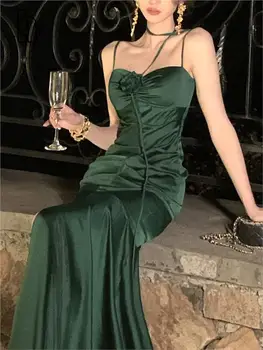 Midi Apynasrio Suknelė Moterims, Elegantiškas Vasarą 2023 Naujas Mados Atsitiktinis Vakaras Ponios Korėjos Vestidos Derliaus Slim Moterų Seksualus Drabužiai