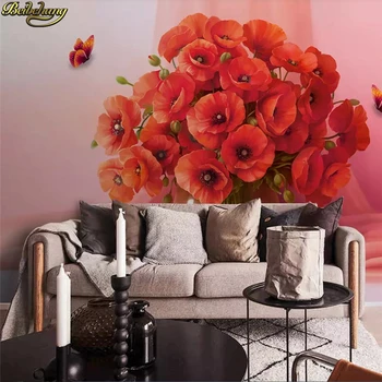 beibehang Užsakymą 3d tapetai, modernus minimalistinio gražus raudonos gėlės drugelis TV, sofa fono sienos papel de parede