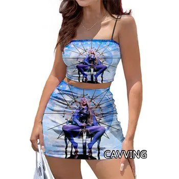CAVVING 3D Atspausdintas Ava Max Moterų Klubo Komplektus Sexy Diržas Vamzdžių Viršūnes ir Trumpas Bodycon Suknelė 2vnt Sijonas Tinka U01