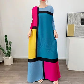 Plisuotos Moterų 2023 Vasaros Naują Palaidų Didelių Geometrinių Priešingai-line Suknelė Pigūs Atsitiktinis Vidutinio ilgio Suknelė Skraiste