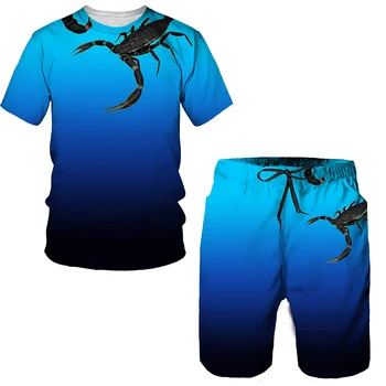 2023 Vasaros Negabaritinių Vyrų Sportwear Kostiumas Scorpion 3d Print T-shirt/shorts/ Laisvalaikio Drabužiai Fitneso Sporto 2vnt Rinkiniai Vyrų Tracksuit