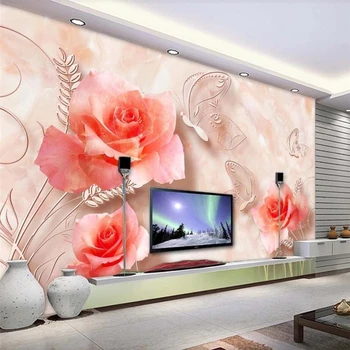 Individualizuotos fono paveikslėlį 3d saulėgrąžų gėlių fashion TV fono sienos kambarį geriausių marmuro rose butterfly tėtis peint 3d tapetai