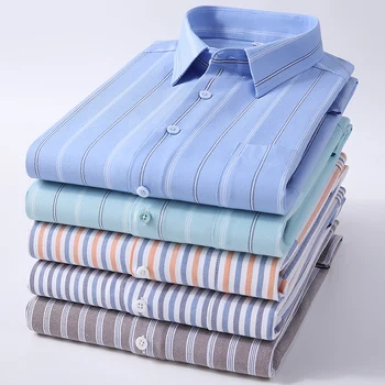 vasarą 100%medvilnės Atsitiktinis trumpas rankovės marškinėliai vyrams slim fit oficialų pledas Oksfordo marškinėliai dryžuotas verslo minkšti biuro drabužiai