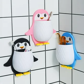 Sienos montuojamas vonios lentyna Animacinių filmų Pingvinas dantų šepetėlį Turėtojas, makiažas įrankiai organizatorius Kosmetika Įvairenybės Organizatorius Saugojimo Dėžutė