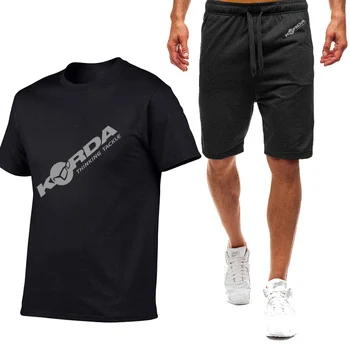 2023 Naujas Vasaros Korda Įkvėpė Duoklė Logotipu Sporto Marškinėliai Kieto Spalvų Rinkinį vyriški trumpomis Rankovėmis Apvalios Kaklo+Sweatpants Kostiumas