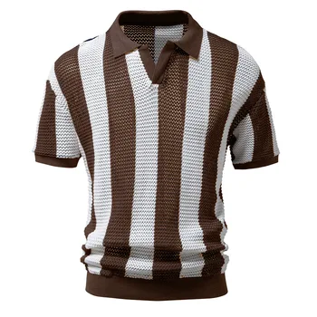 Nauja stiliaus vyriški 2023 Vasaros Polo Ju Marškinėliai Tuščiaviduriai iš trumpomis Rankovėmis Žvejybai Ju Marškinėliai Mados Vyrų Stripe polo marškinėliai Europos Dydį