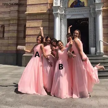 Plius Dydžio Rožinės Spalvos Šifono Bridesmaid Dresses 2022 Pynimas Ilgai Vestuvių Svečių Tarnaitė Garbės Suknelė Šalies Moterims