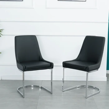2 Moderni Valgomojo Kėdės Su Metalinių Bazę Aukštos Kokybės Valgomojo Baldai Patogūs black PU Odos Sėdynės