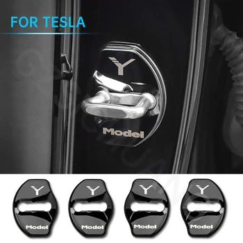 4PCS Už Tesla Model Y 2022 2023 Automobilių Durų spynos Dangtelis Nerūdijančio Plieno Durų Guard Lock Sagtis Apdaila Už Tesla Model 3 Priedai